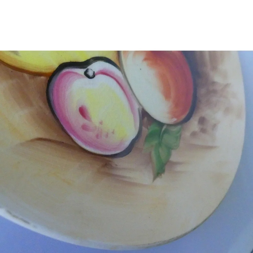 Vintage 2 Tier Ceramic Serving Stand Hand Painted Fruit Motif Appetizer Tray